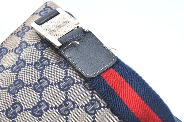 Authentic GUCCI Sherry Line Shoulder Bag GG Canvas Leather 145809 Navy 3000H