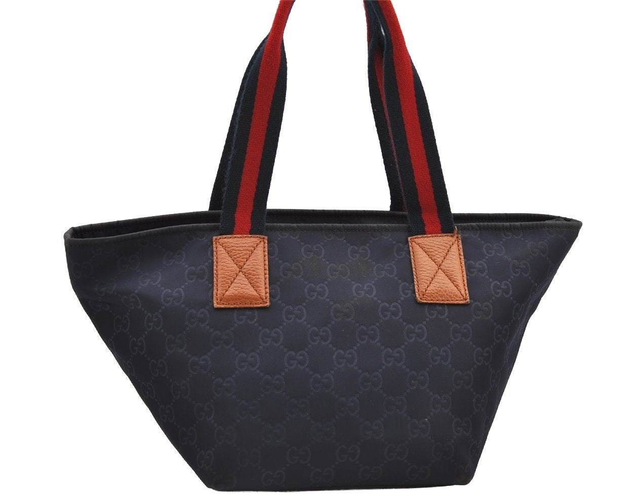 Authentic GUCCI Sherry Line Shoulder Tote Bag GG Nylon Leather 374433 Navy 3000I
