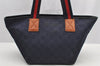 Authentic GUCCI Sherry Line Shoulder Tote Bag GG Nylon Leather 374433 Navy 3000I