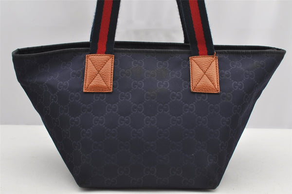 Authentic GUCCI Sherry Line Shoulder Tote Bag GG Nylon Leather 374433 Navy 3000I