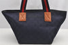 Authentic GUCCI Sherry Line Shoulder Tote Bag GG Nylon Leather 374433 Navy 3000I