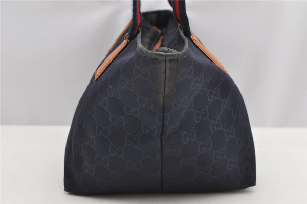 Authentic GUCCI Sherry Line Shoulder Tote Bag GG Nylon Leather 374433 Navy 3000I