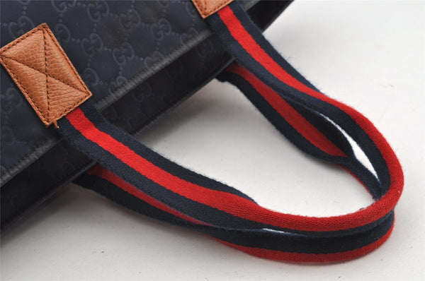Authentic GUCCI Sherry Line Shoulder Tote Bag GG Nylon Leather 374433 Navy 3000I