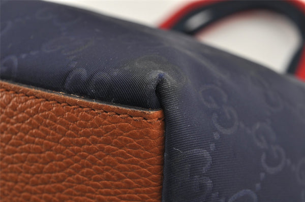 Authentic GUCCI Sherry Line Shoulder Tote Bag GG Nylon Leather 374433 Navy 3000I