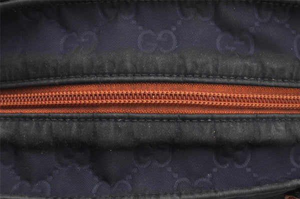 Authentic GUCCI Sherry Line Shoulder Tote Bag GG Nylon Leather 374433 Navy 3000I