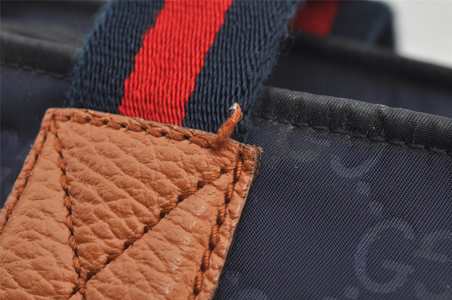 Authentic GUCCI Sherry Line Shoulder Tote Bag GG Nylon Leather 374433 Navy 3000I