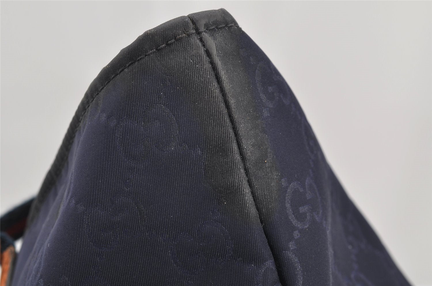 Authentic GUCCI Sherry Line Shoulder Tote Bag GG Nylon Leather 374433 Navy 3000I