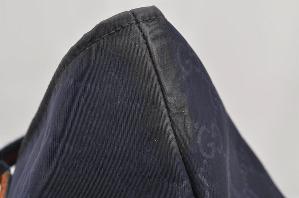 Authentic GUCCI Sherry Line Shoulder Tote Bag GG Nylon Leather 374433 Navy 3000I