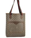 Authentic GUCCI Web Sherry Line GG Plus Tote Bag PVC Leather Brown 3001I