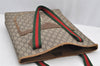 Authentic GUCCI Web Sherry Line GG Plus Tote Bag PVC Leather Brown 3001I