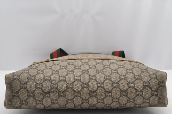 Authentic GUCCI Web Sherry Line GG Plus Tote Bag PVC Leather Brown 3001I