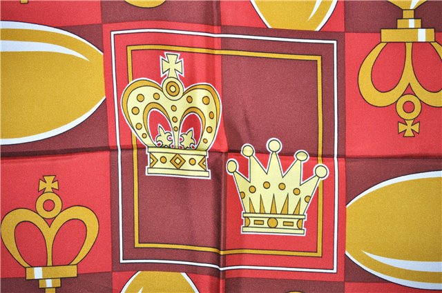 Authentic HERMES Carre 90 Scarf Crown Motif Silk Brown 3003E