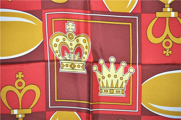 Authentic HERMES Carre 90 Scarf Crown Motif Silk Brown 3003E