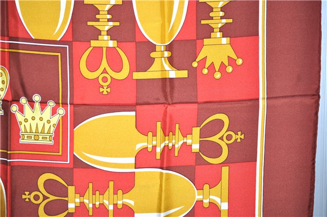 Authentic HERMES Carre 90 Scarf Crown Motif Silk Brown 3003E