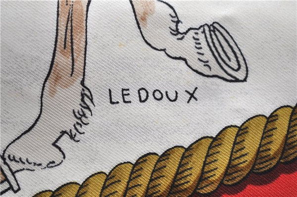 Authentic HERMES Carre 90 Scarf "MARINE ET CAVALERIE" Silk Red 3004D