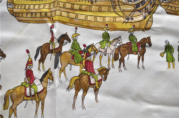 Authentic HERMES Carre 90 Scarf "MARINE ET CAVALERIE" Silk Red 3004D