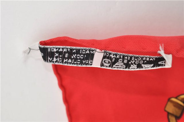 Authentic HERMES Carre 90 Scarf "MARINE ET CAVALERIE" Silk Red 3004D