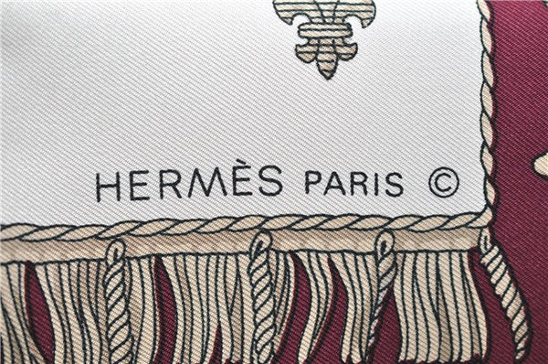 Authentic HERMES Carre 90 Scarf "VUE DU CARROSSE" Silk Bordeaux Red 3006D