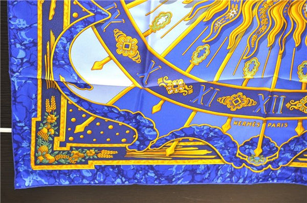 Authentic HERMES Carre 90 Scarf "CARPE DIEM" Silk Blue Box 3007D