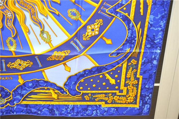 Authentic HERMES Carre 90 Scarf "CARPE DIEM" Silk Blue Box 3007D