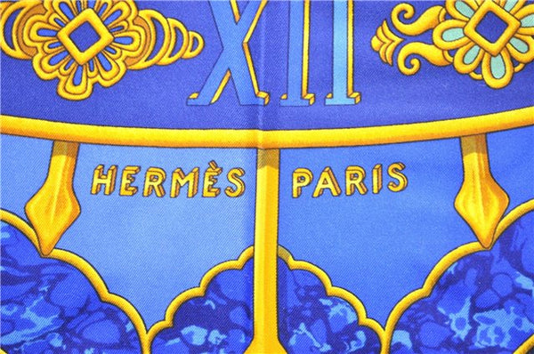 Authentic HERMES Carre 90 Scarf "CARPE DIEM" Silk Blue Box 3007D