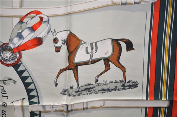 Authentic HERMES Carre 90 Scarf "Couvertures et Tenues du Jour" Silk Gray 3007E