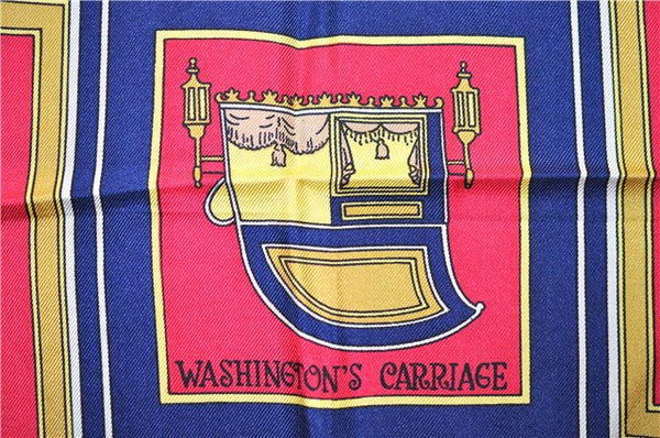 Authentic HERMES Carre 90 Scarf "WASHINGTON'S CARRIAGE" Silk Navy 3008E