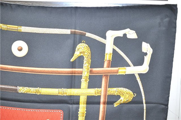 Authentic HERMES Carre 90 Scarf "CANNES & POMMEAUX" Silk Black Box 3009D