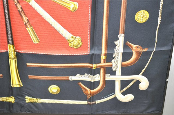 Authentic HERMES Carre 90 Scarf "CANNES & POMMEAUX" Silk Black Box 3009D