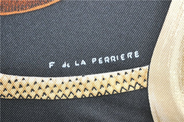 Authentic HERMES Carre 90 Scarf "CANNES & POMMEAUX" Silk Black Box 3009D