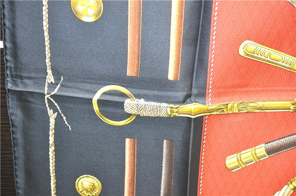 Authentic HERMES Carre 90 Scarf "CANNES & POMMEAUX" Silk Black Box 3009D