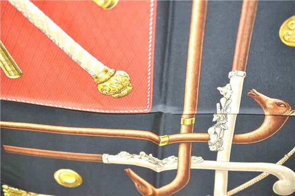 Authentic HERMES Carre 90 Scarf "CANNES & POMMEAUX" Silk Black Box 3009D