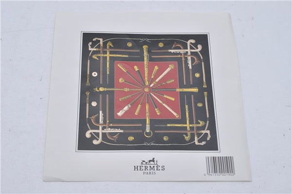 Authentic HERMES Carre 90 Scarf "CANNES & POMMEAUX" Silk Black Box 3009D