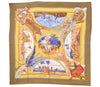 Authentic HERMES Carre 90 Scarf "CHASSES EXOTIQUES" Silk Brown Box 3011D