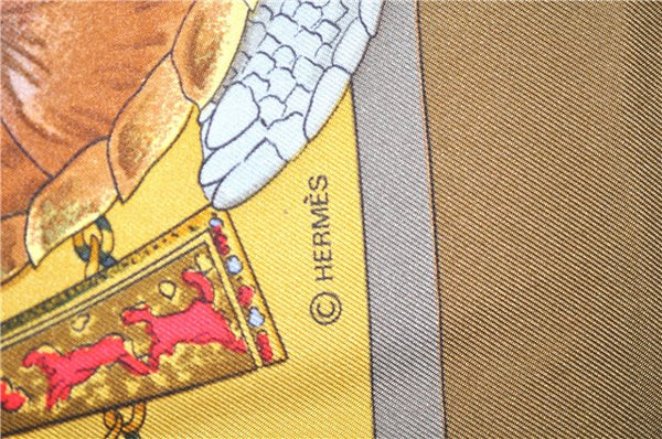 Authentic HERMES Carre 90 Scarf "CHASSES EXOTIQUES" Silk Brown Box 3011D