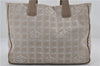 Authentic CHANEL New Travel Line Shoulder Tote Bag Nylon Leather Beige 3017E