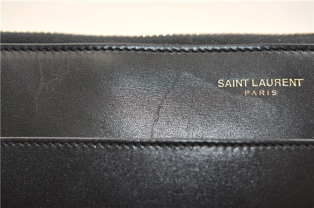 Authentic SAINT LAURENT Vintage Clutch Hand Bag Purse Leather Black YSL 3018E