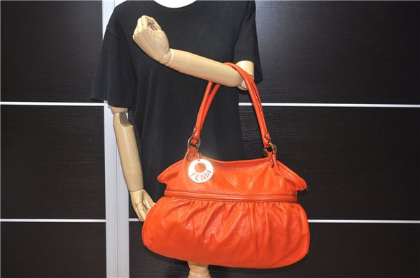 Authentic FENDI Vintage Chef Bag Leather Shoulder Tote Bag Orange 3019F