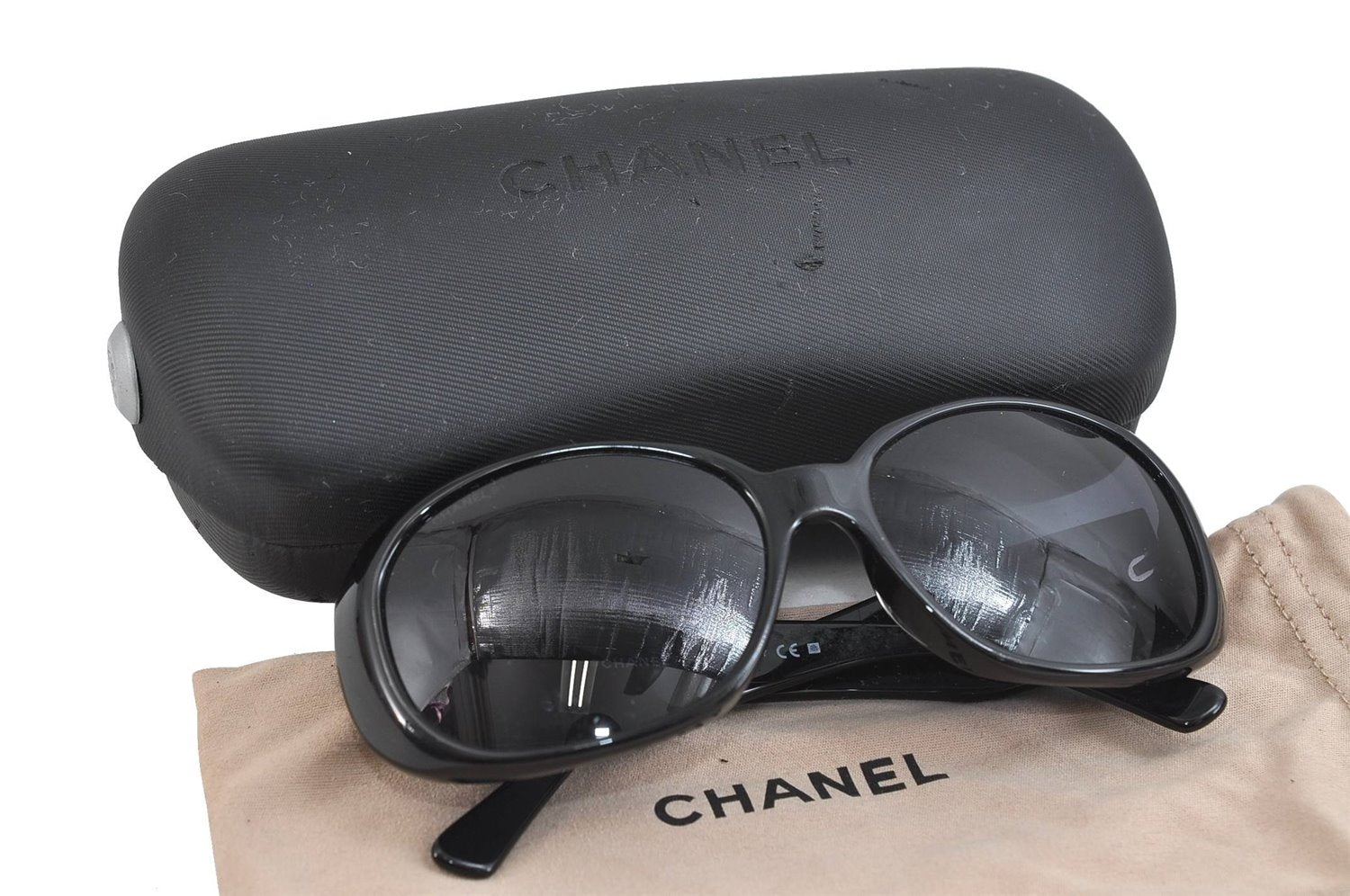 Authentic CHANEL Camellia Sunglasses CoCo Mark Plastic Black 3021D
