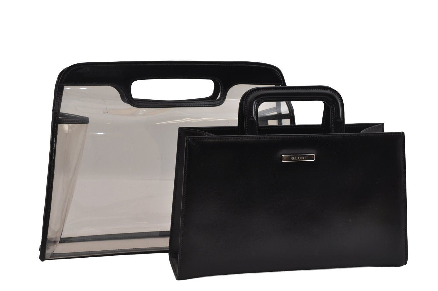 Authentic GUCCI Vintage 2in1 Hand Bag Vinyl Leather Clear 3022I