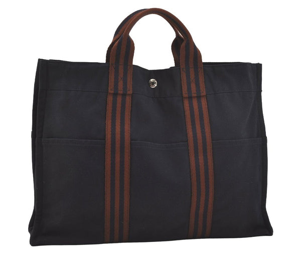 Authentic HERMES Vintage Fourre Tout MM Hand Tote Bag Canvas Navy 3024I