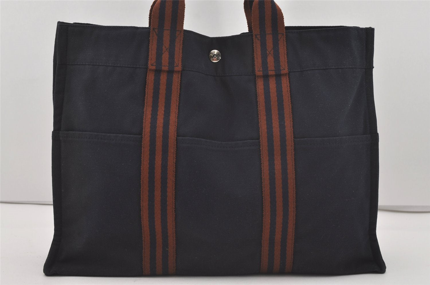 Authentic HERMES Vintage Fourre Tout MM Hand Tote Bag Canvas Navy 3024I