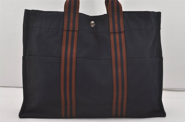 Authentic HERMES Vintage Fourre Tout MM Hand Tote Bag Canvas Navy 3024I