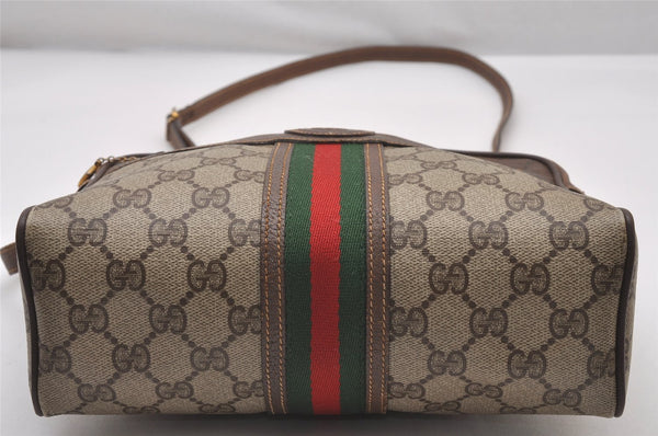 Authentic GUCCI Web Sherry Line Shoulder Cross Bag GG PVC Leather Brown 3026I