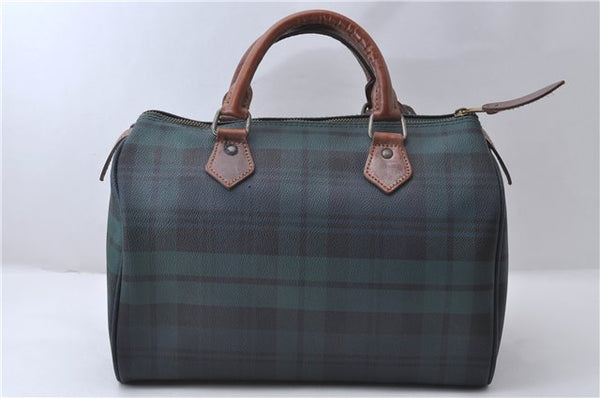 Authentic POLO Ralph Lauren Check PVC Leather Hand Boston Bag Green 3036D