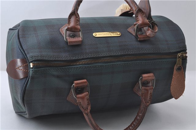 Authentic POLO Ralph Lauren Check PVC Leather Hand Boston Bag Green 3036D