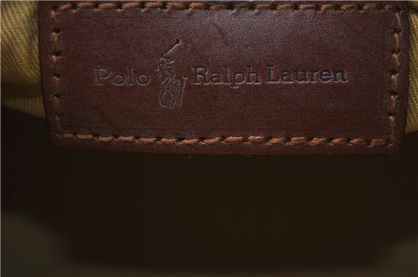 Authentic POLO Ralph Lauren Check PVC Leather Hand Boston Bag Green 3036D