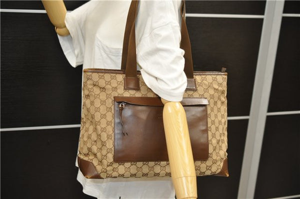 Authentic GUCCI Shoulder Tote Bag GG Canvas Leather 34339 Brown 3038D