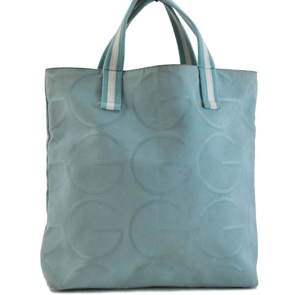 Authentic GUCCI Big G Logo Tote Hand Bag Canvas Leather 123439 Light Blue 3041C