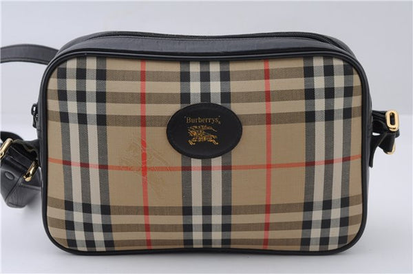 Authentic Burberrys Nova Check Shoulder Cross Bag Canvas Leather Beige 3044F